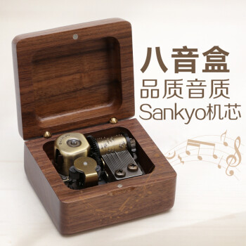 初心木质音乐盒八音盒毕业礼物送女生儿童生日礼物送女友胡桃木款-天空之城(古铜色机芯)	