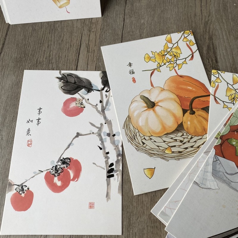 中国风美好祝愿明信片新年祝福卡片复古淡雅装饰卡吉祥如意平安